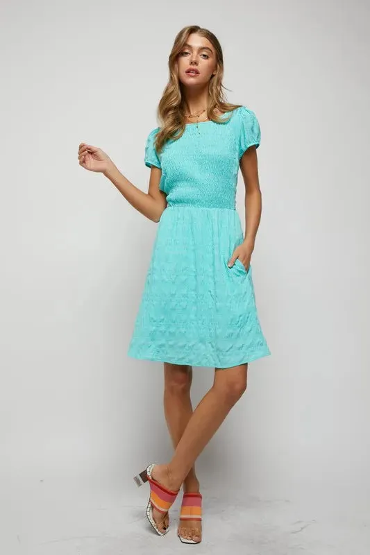 Davi & Dani Crossed Back Short Sleeve Dress with Pockets