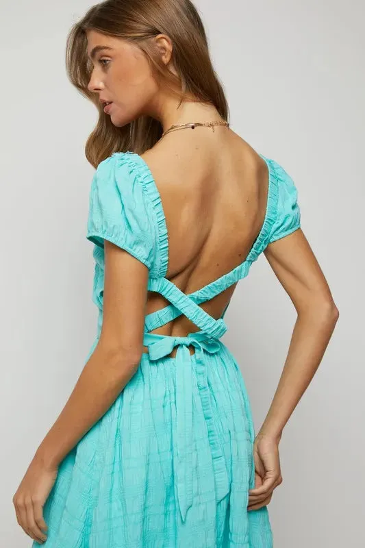 Davi & Dani Crossed Back Short Sleeve Dress with Pockets