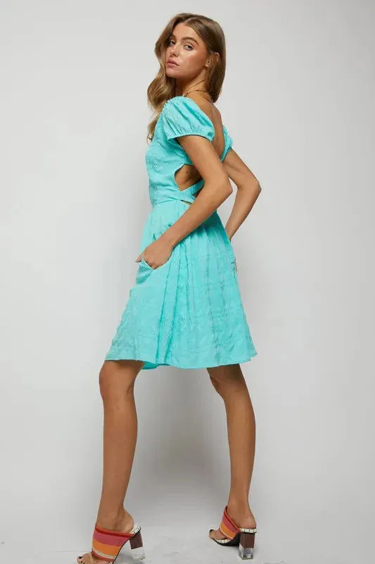 Davi & Dani Crossed Back Short Sleeve Dress with Pockets
