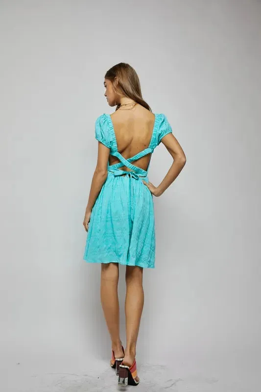 Davi & Dani Crossed Back Short Sleeve Dress with Pockets