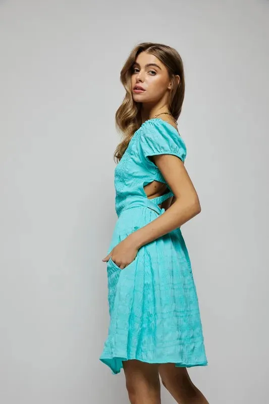 Davi & Dani Crossed Back Short Sleeve Dress with Pockets