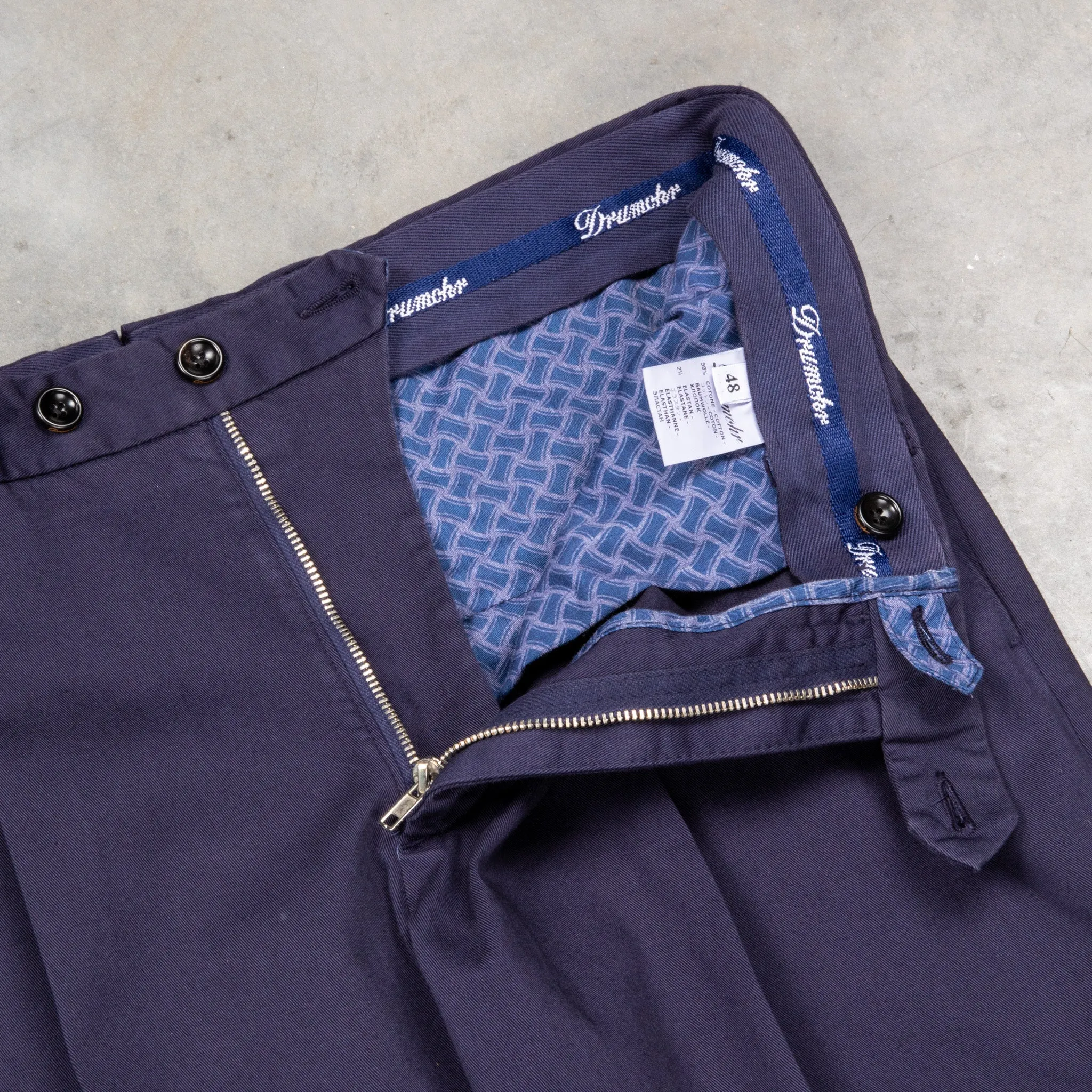 Drumohr Pantaloni Doppia Pence Cottone Blu Scuro
