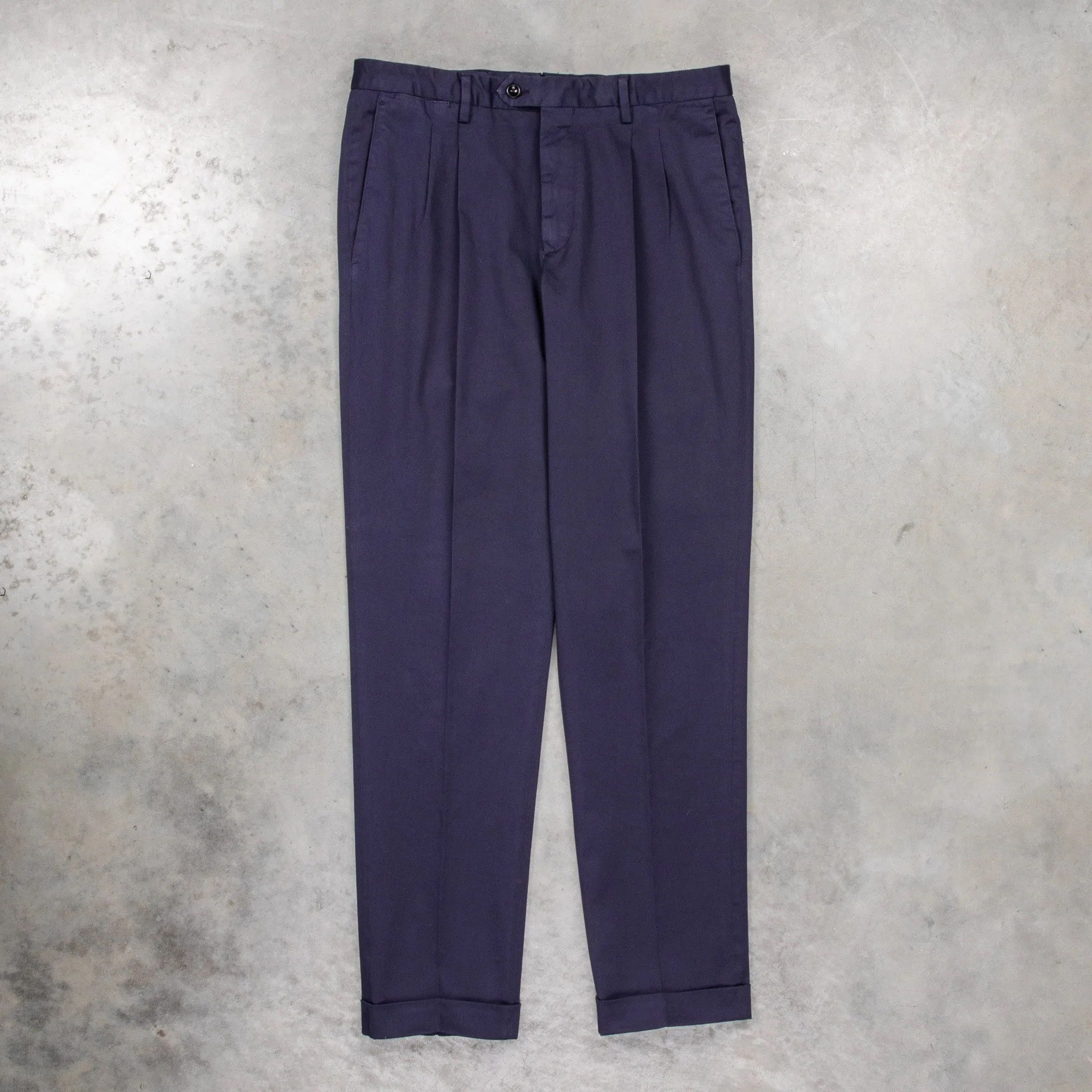 Drumohr Pantaloni Doppia Pence Cottone Blu Scuro