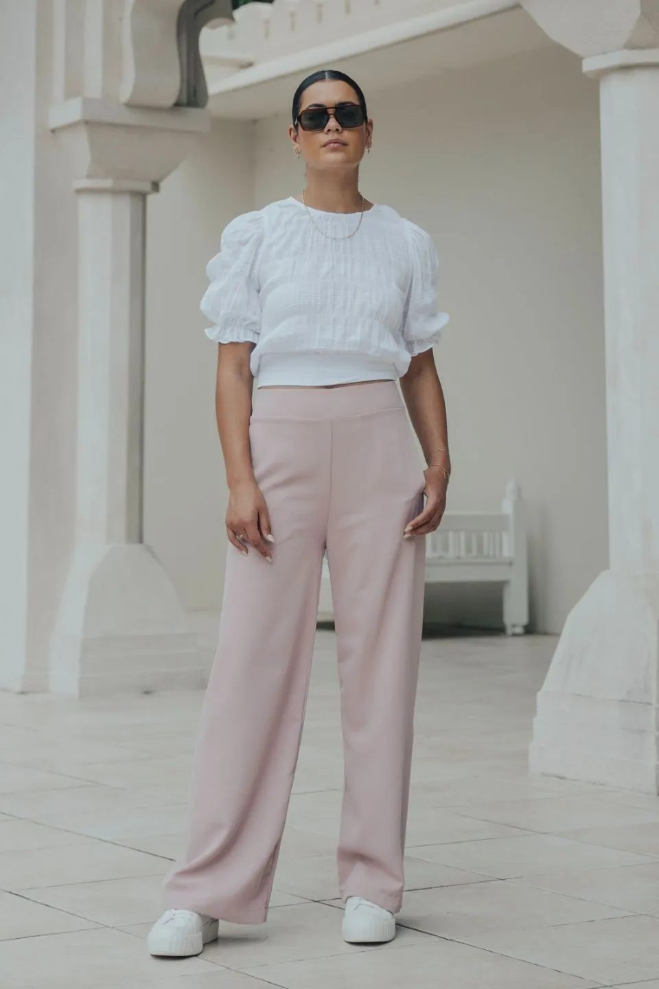 Favourite Blush Elastic Back Wide Leg Pants