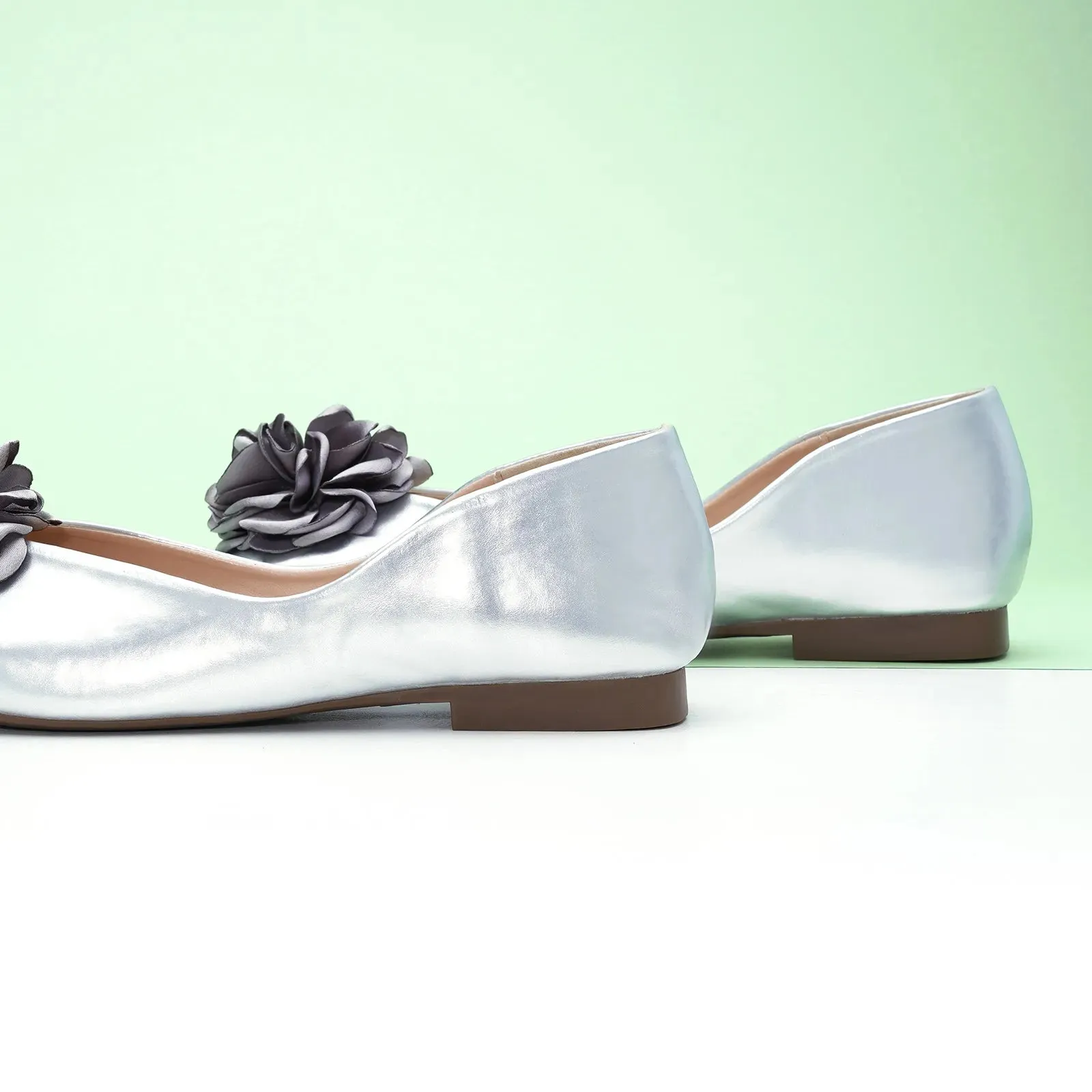 Flower Ballerina Flats (Eva) Silver