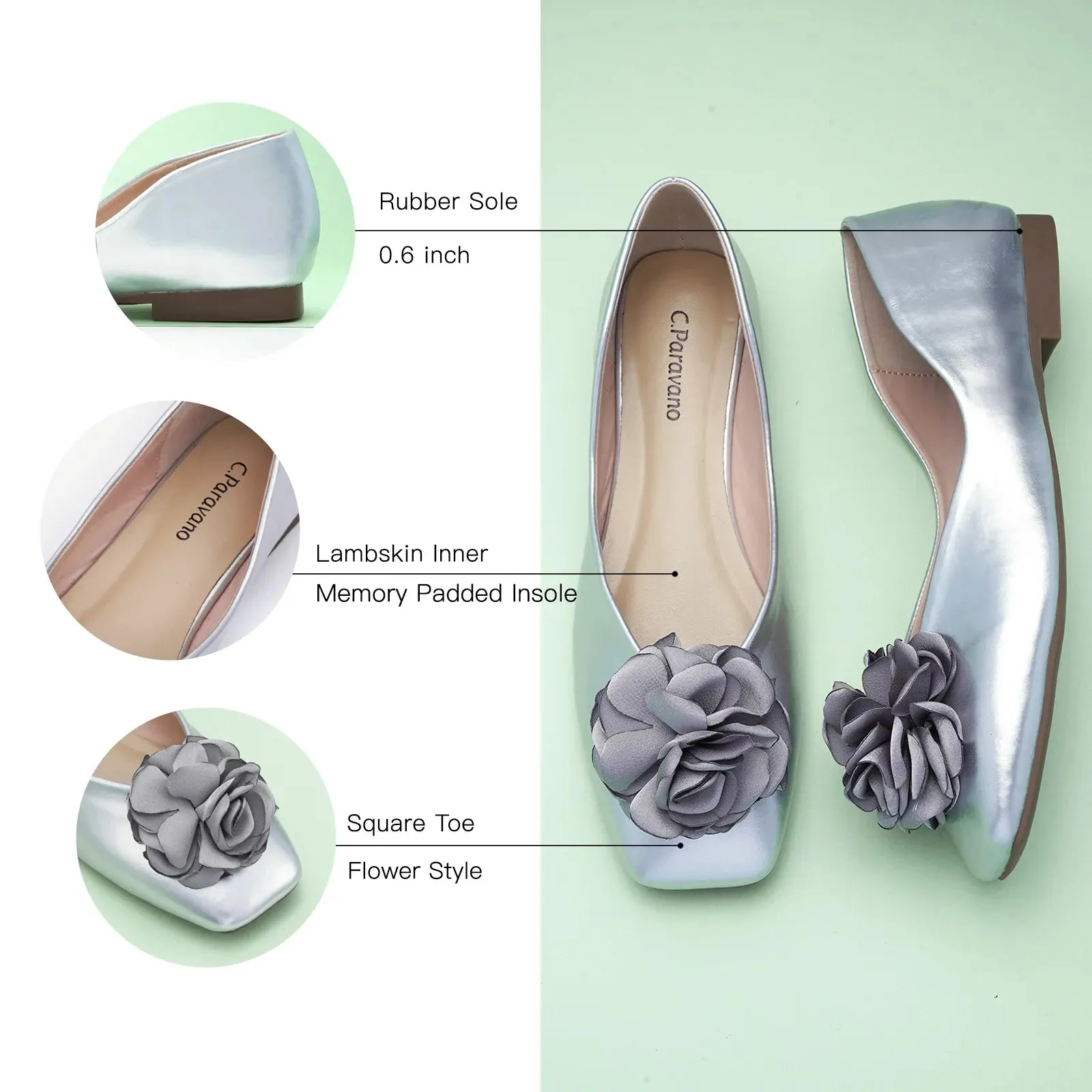 Flower Ballerina Flats (Eva) Silver