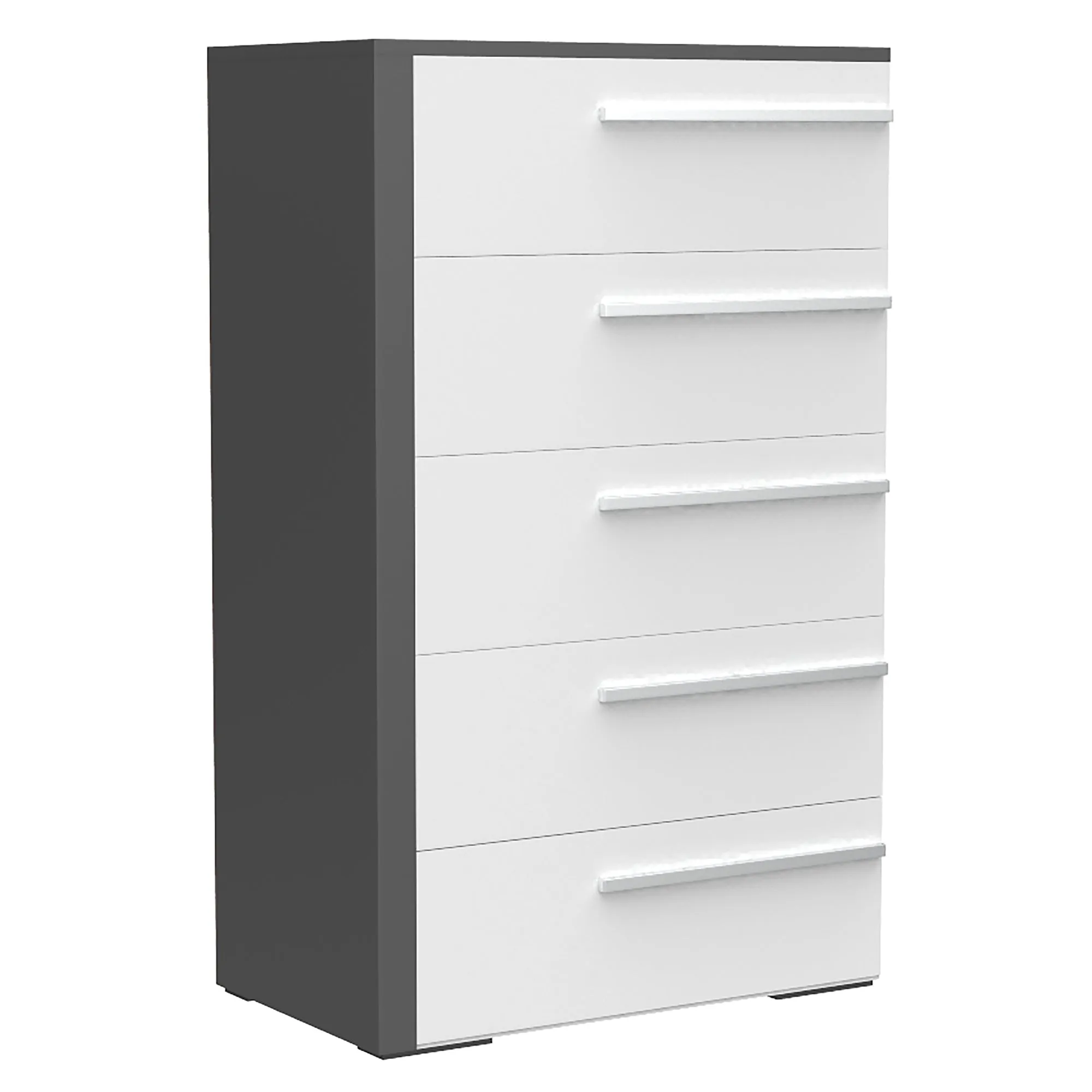 Gabriella 5 drawer chest storage for nursery bedroom, dark grey & white