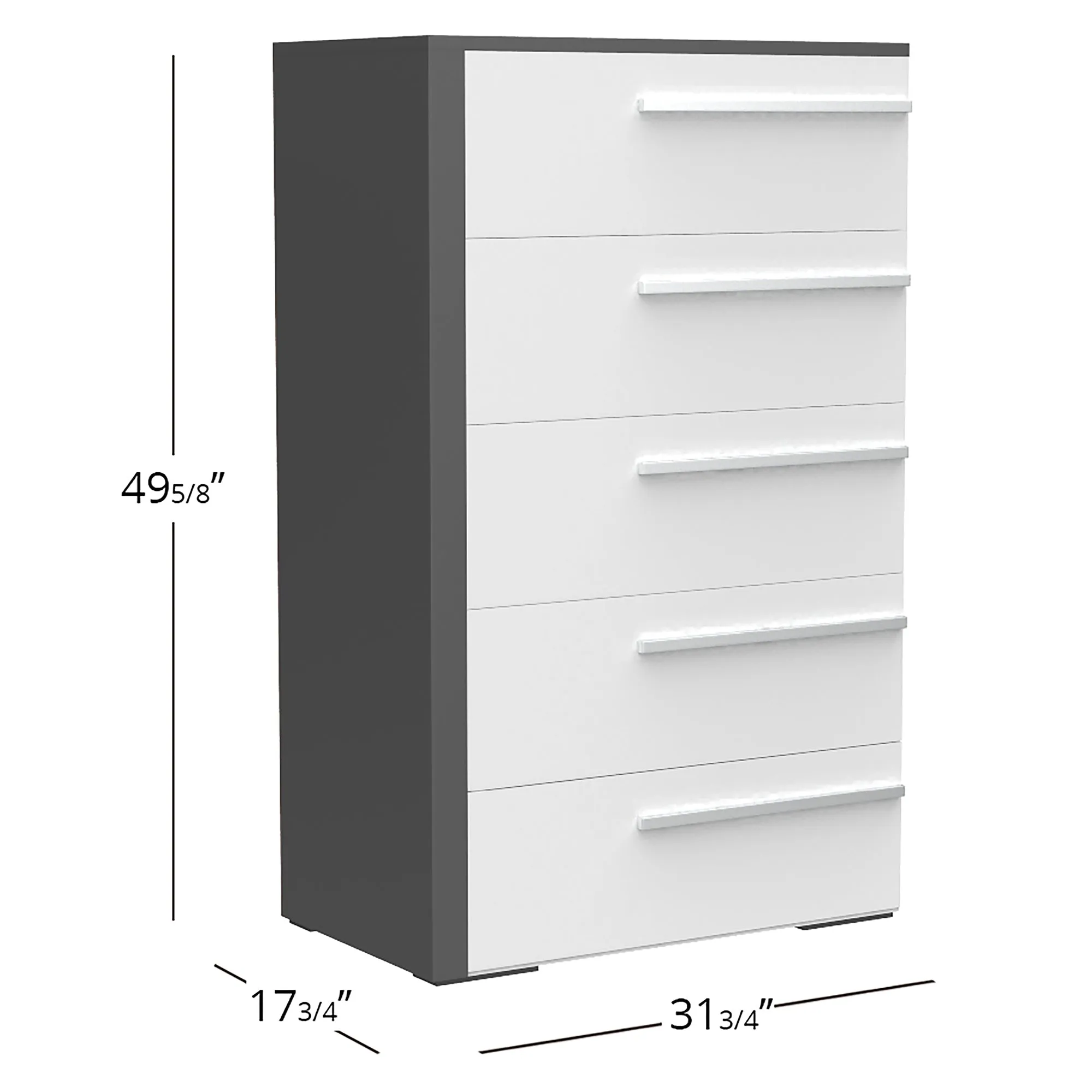 Gabriella 5 drawer chest storage for nursery bedroom, dark grey & white