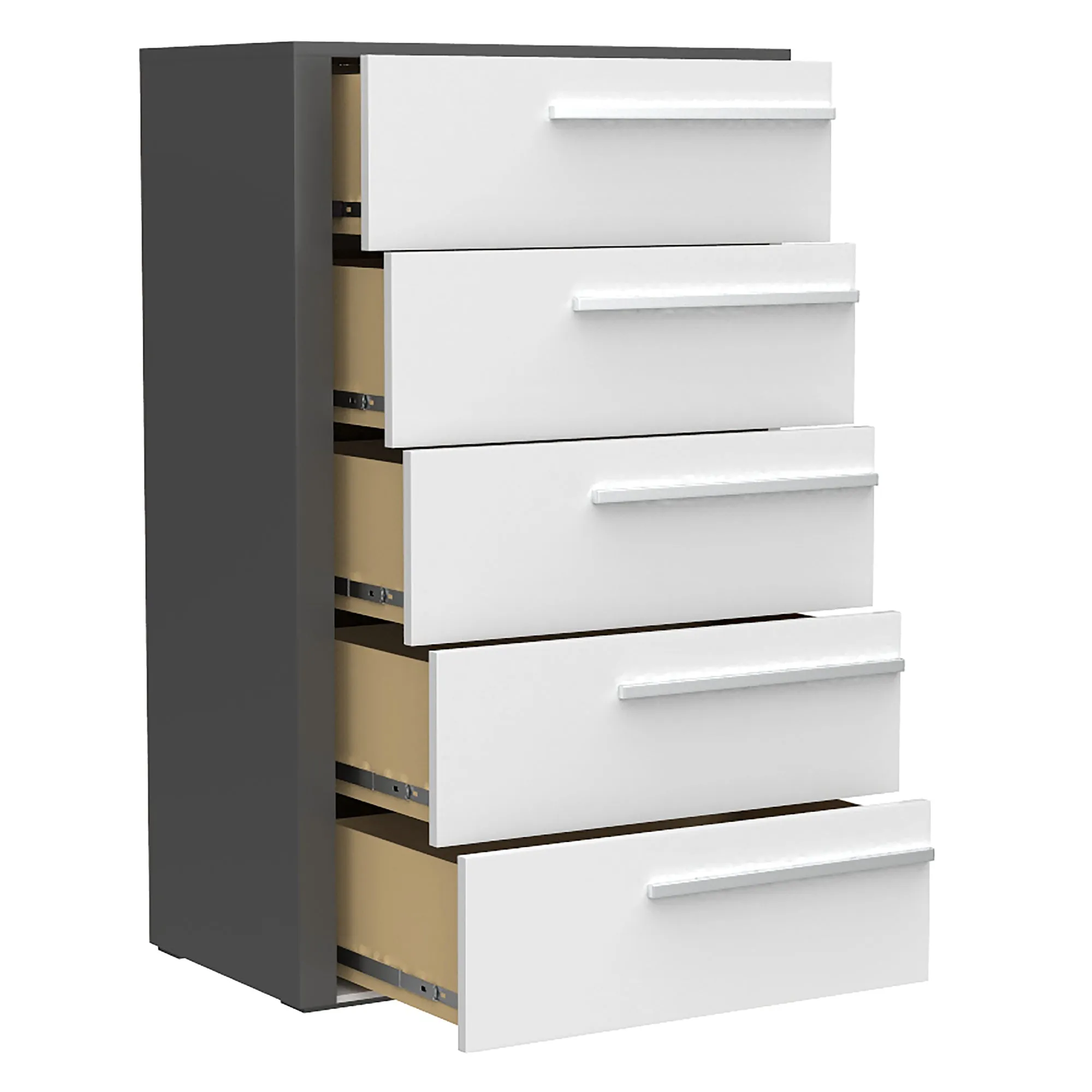 Gabriella 5 drawer chest storage for nursery bedroom, dark grey & white