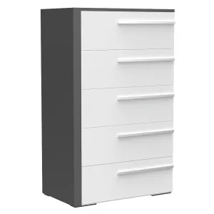 Gabriella 5 drawer chest storage for nursery bedroom, dark grey & white