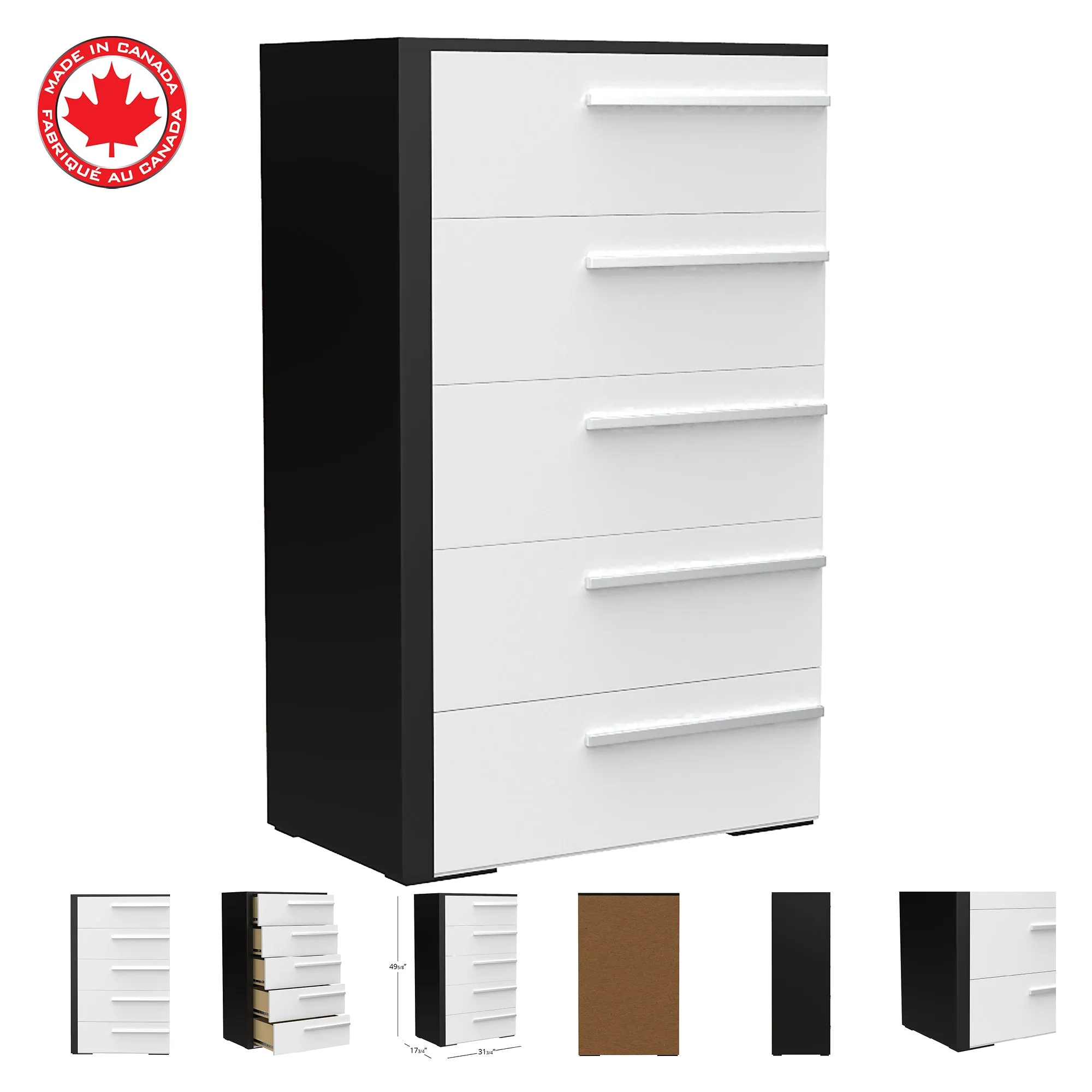 Gabriella 5 drawer chest storage for nursery bedroom, java & white