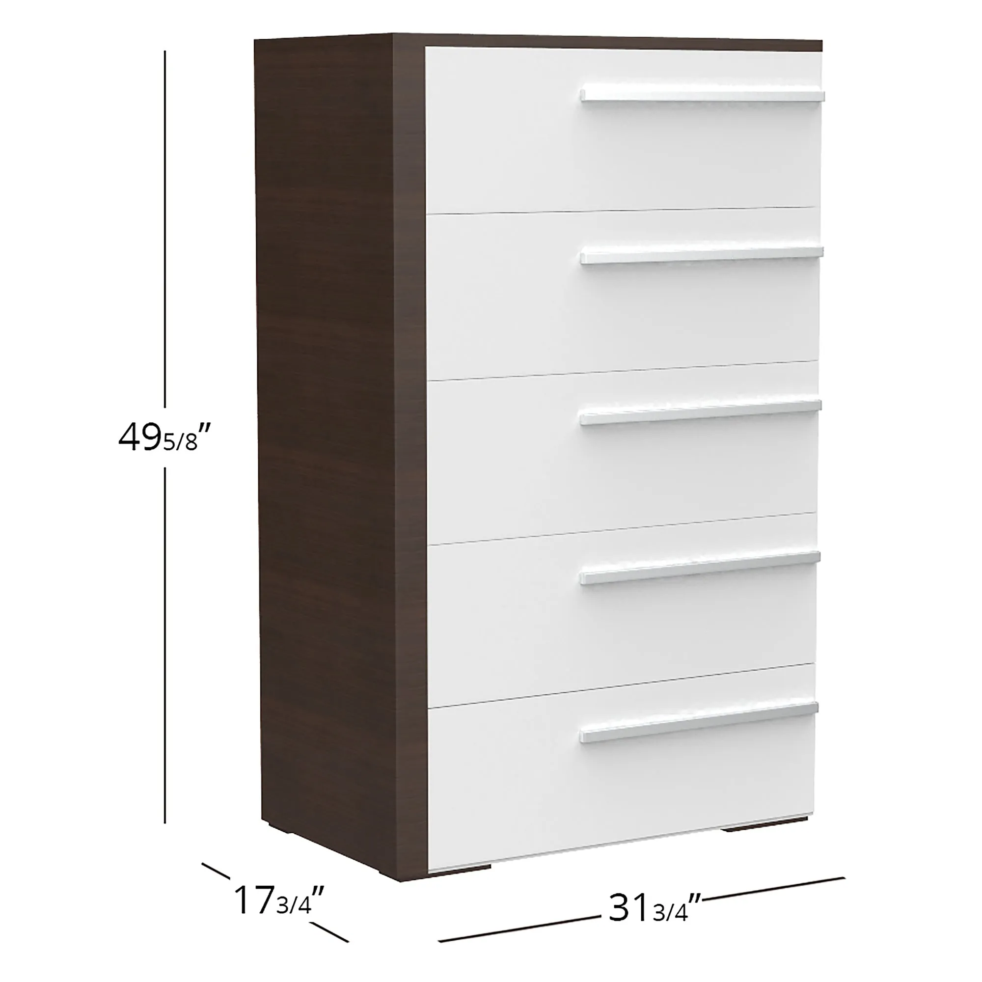Gabriella 5 drawer chest storage for nursery bedroom, white & walnut