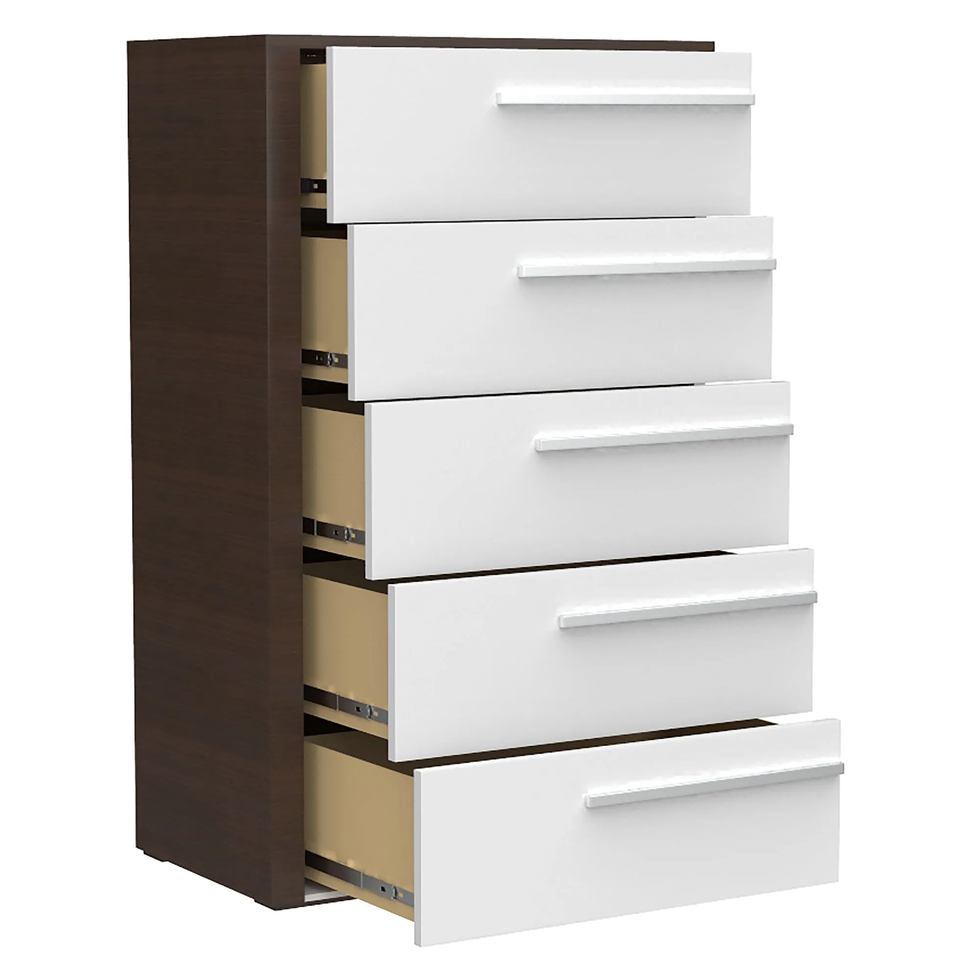 Gabriella 5 drawer chest storage for nursery bedroom, white & walnut