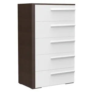 Gabriella 5 drawer chest storage for nursery bedroom, white & walnut
