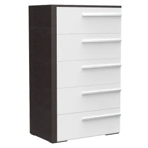 Gabriella 5 drawer chest storage for nursery bedroom, white & wood burn