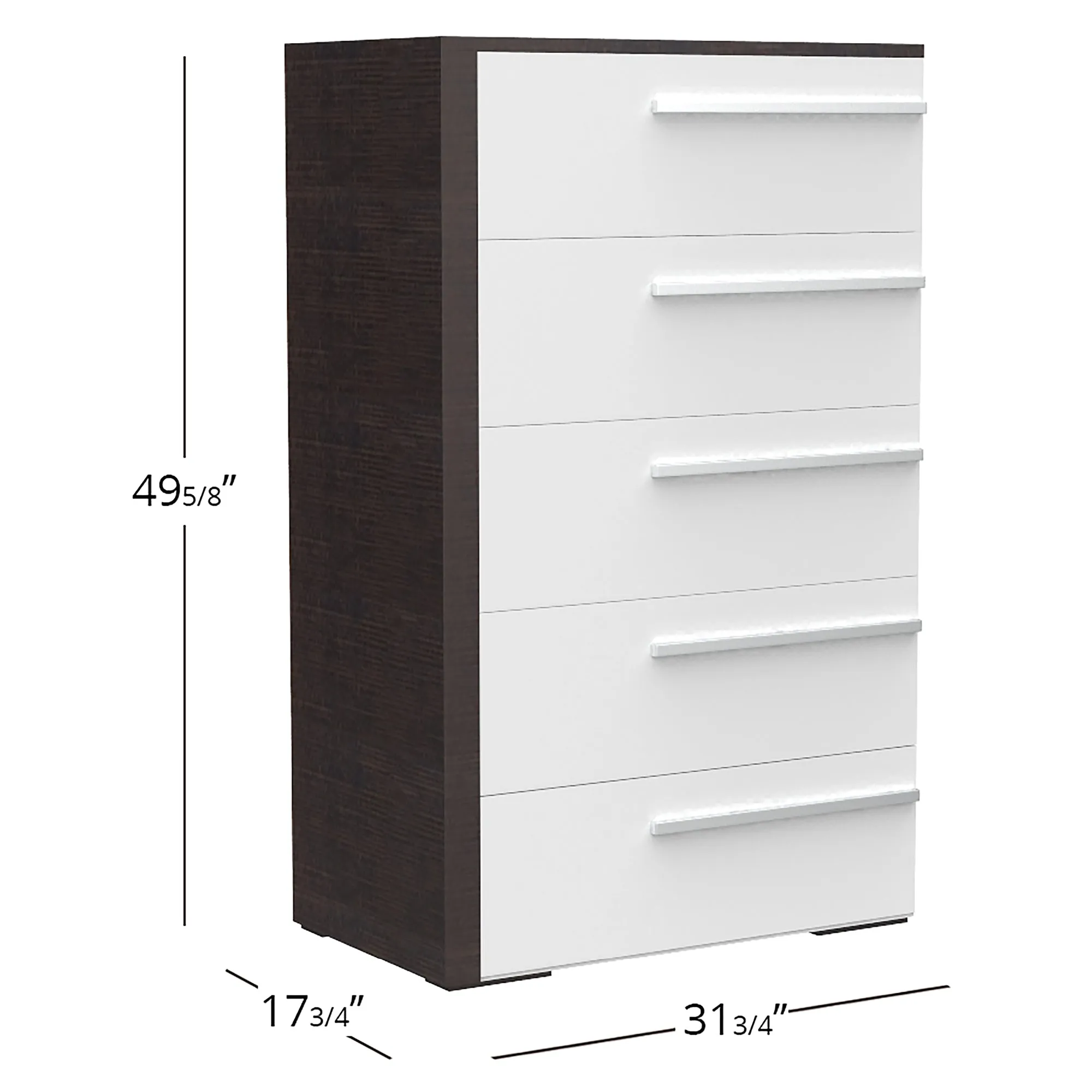 Gabriella 5 drawer chest storage for nursery bedroom, white & wood burn
