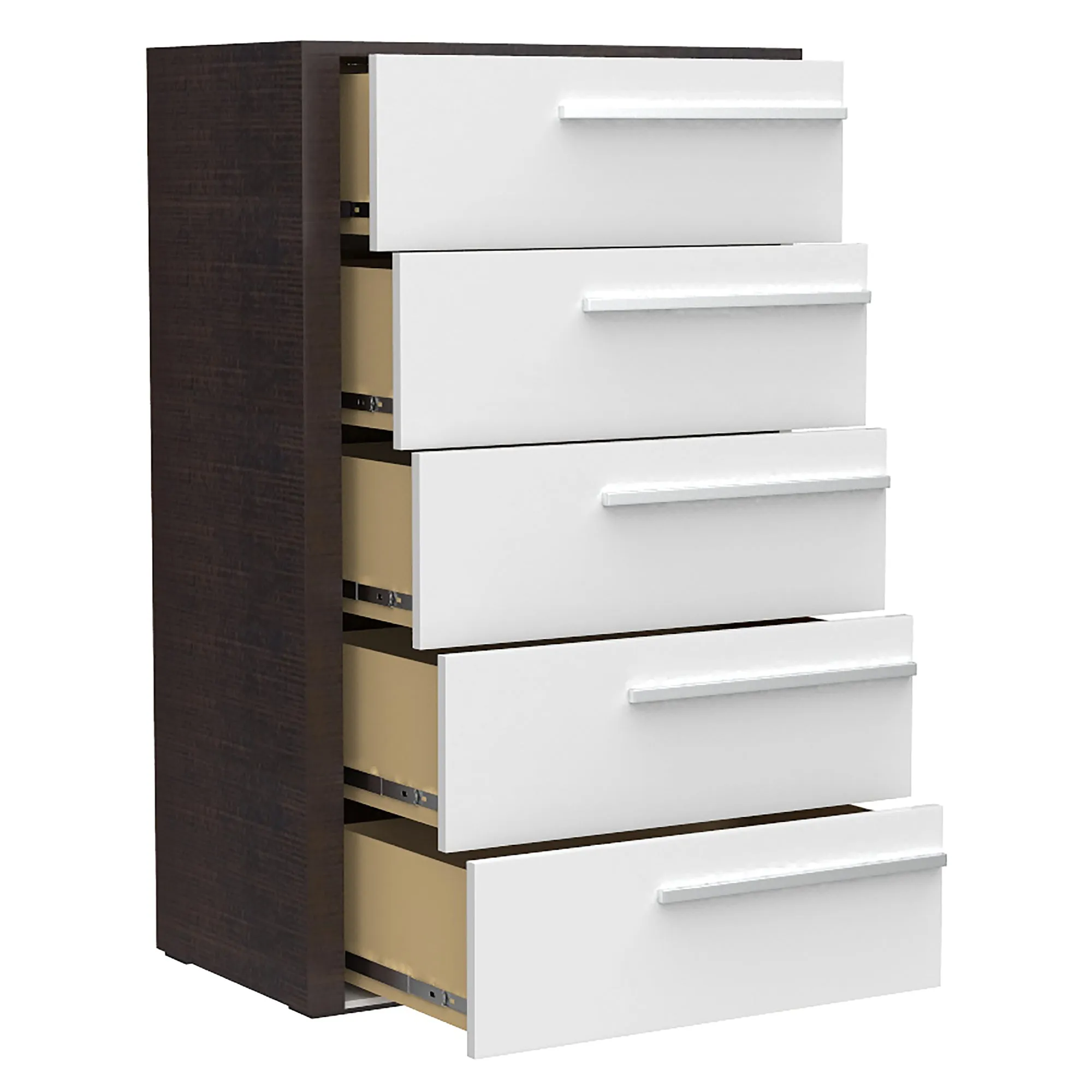Gabriella 5 drawer chest storage for nursery bedroom, white & wood burn