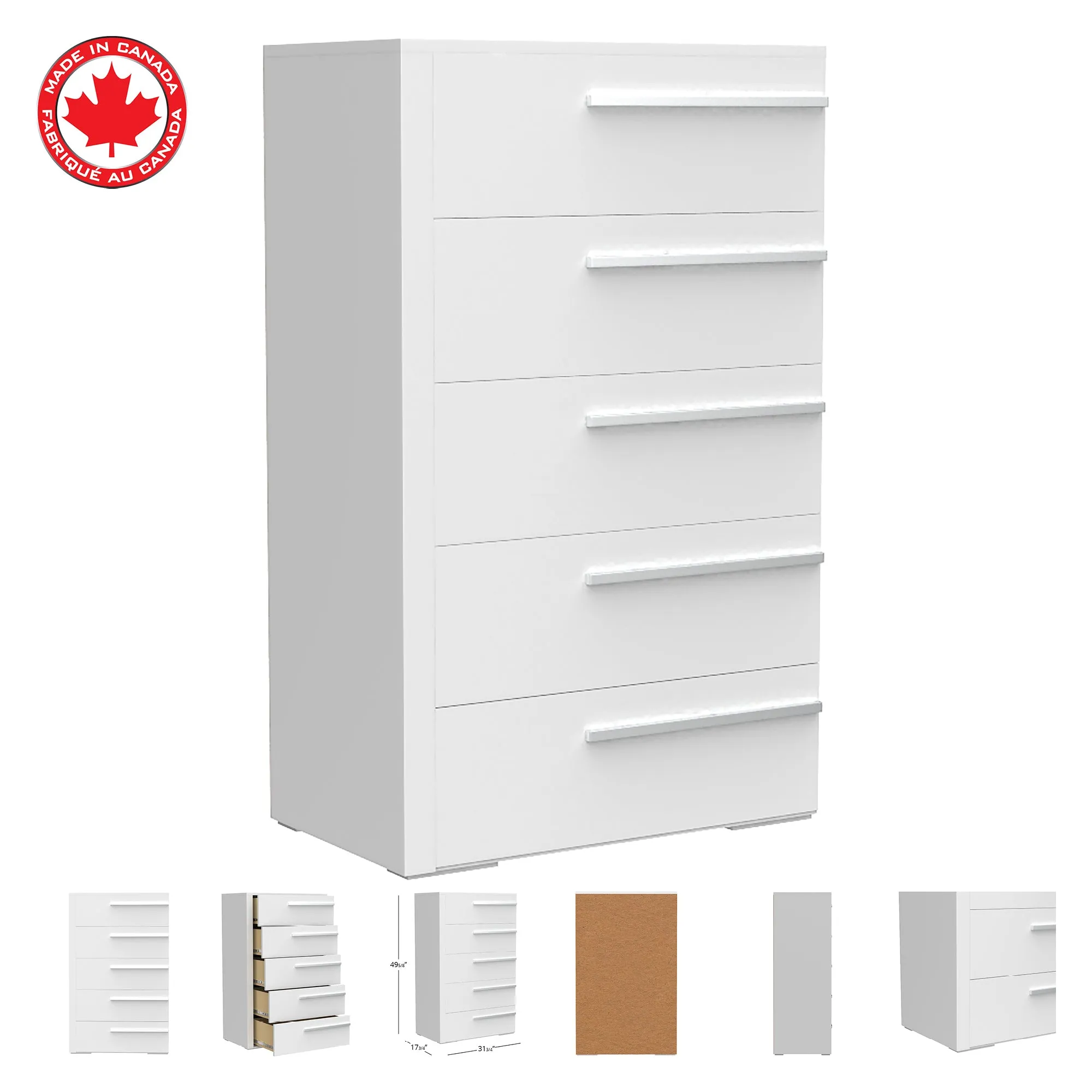 Gabriella 5 drawer chest storage for nursery bedroom, white