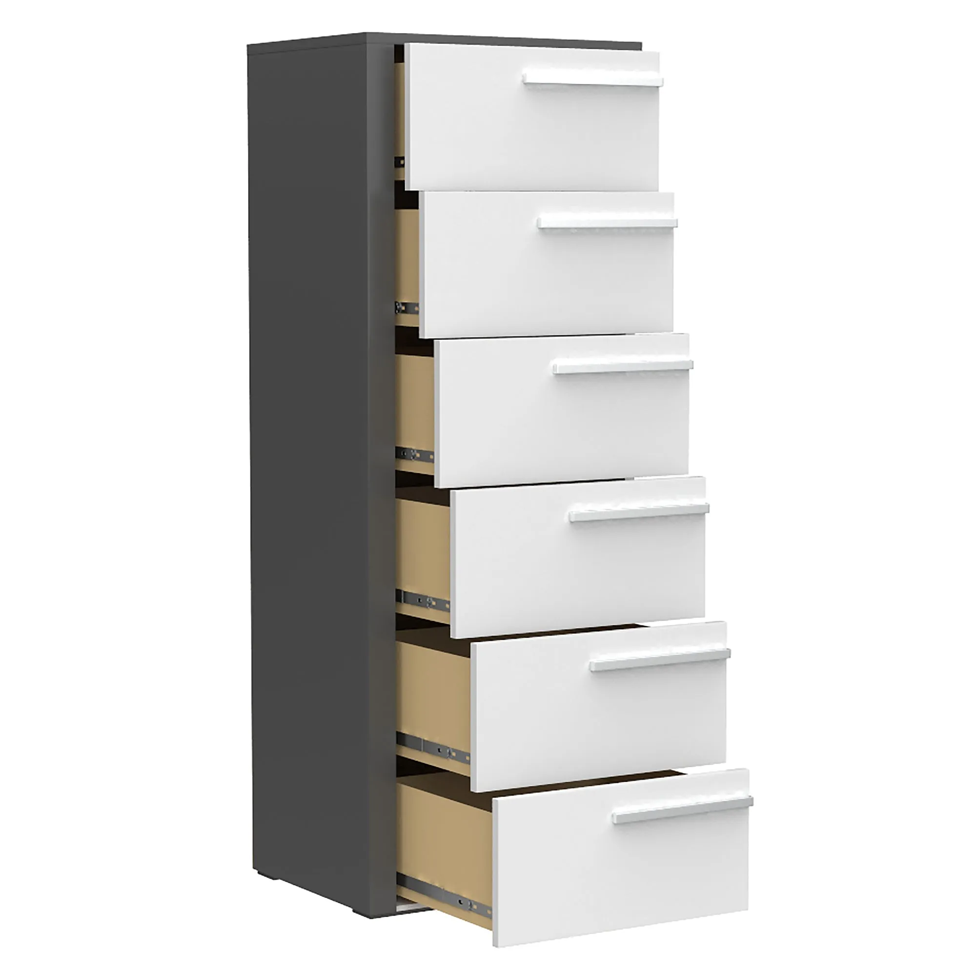 Gabriella 6 drawer chest storage for nursery bedroom, dark grey & white