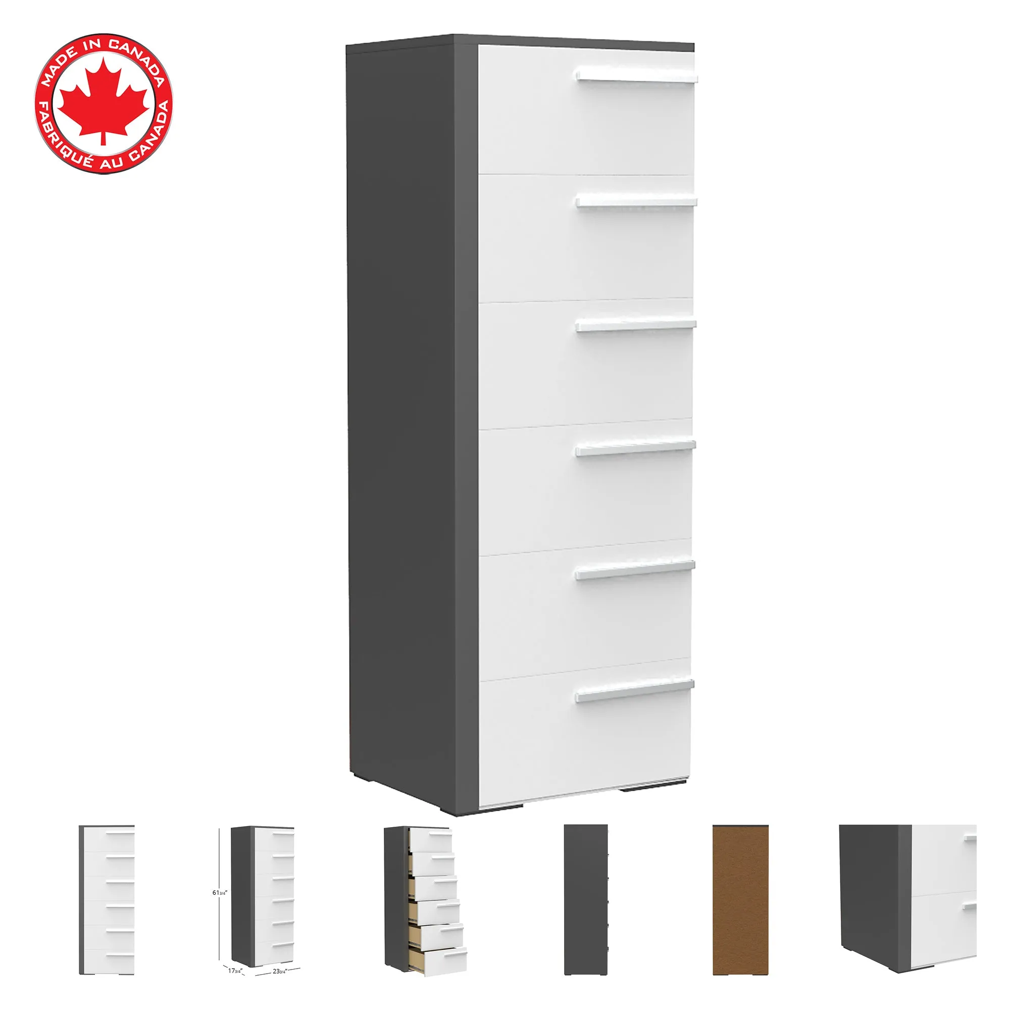 Gabriella 6 drawer chest storage for nursery bedroom, dark grey & white