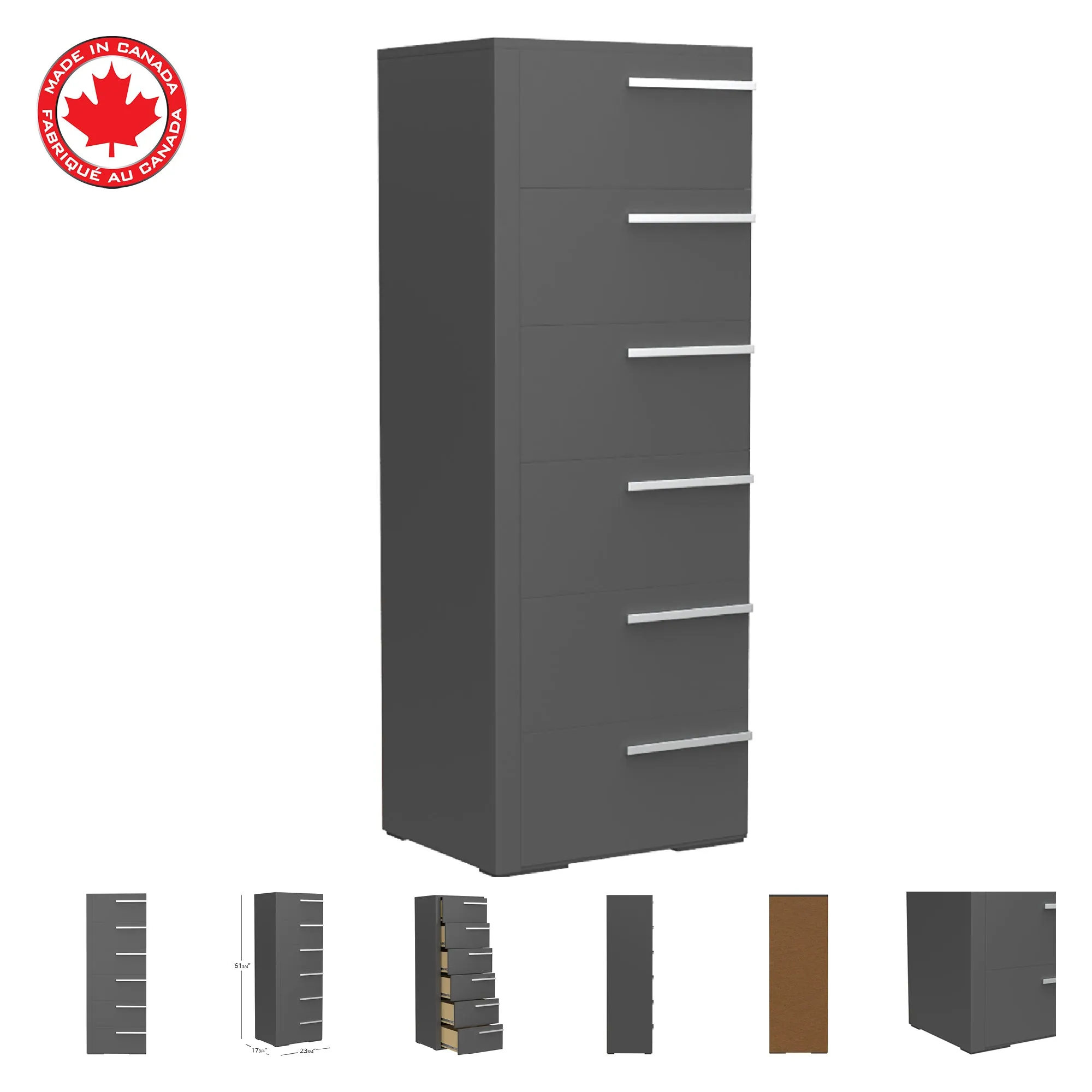 Gabriella 6 drawer chest storage for nursery bedroom, dark grey