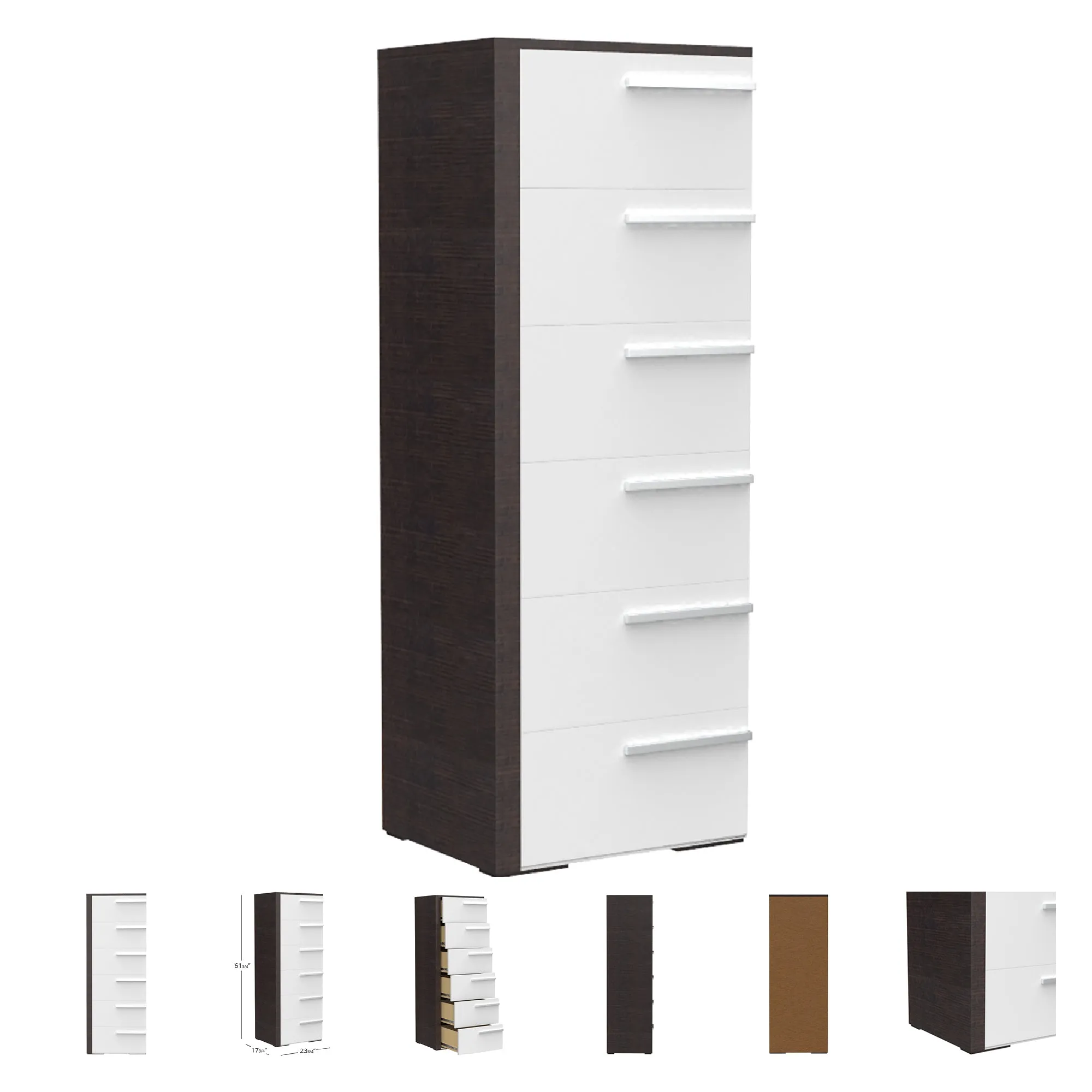 Gabriella 6 drawer chest storage for nursery bedroom, white & wood burn
