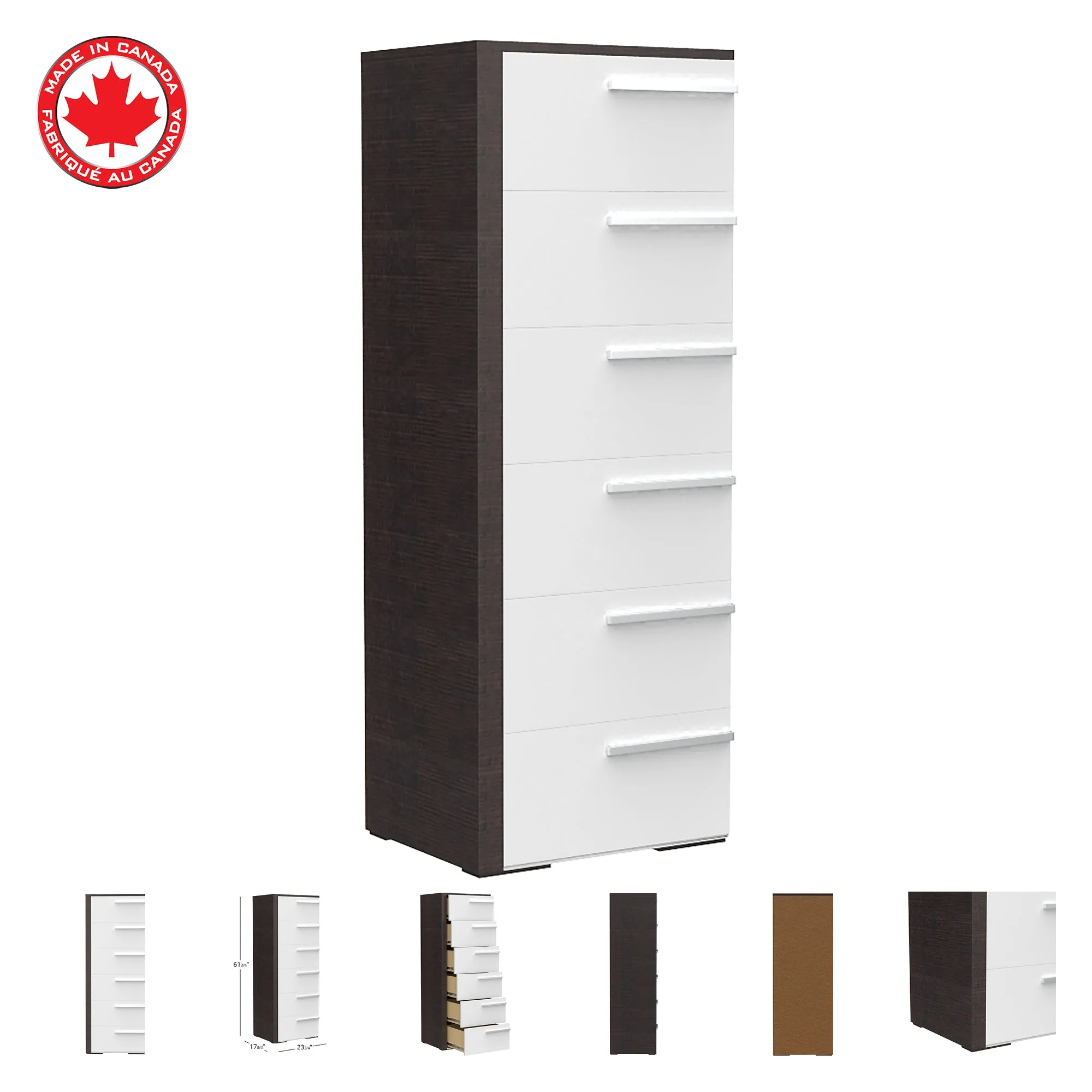 Gabriella 6 drawer chest storage for nursery bedroom, white & wood burn