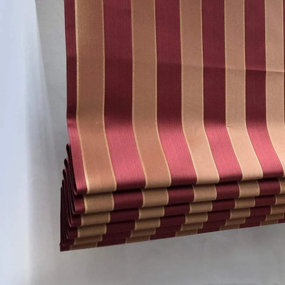 Gold Red Burgundy Stripe Jacquard Flat Roman Shade