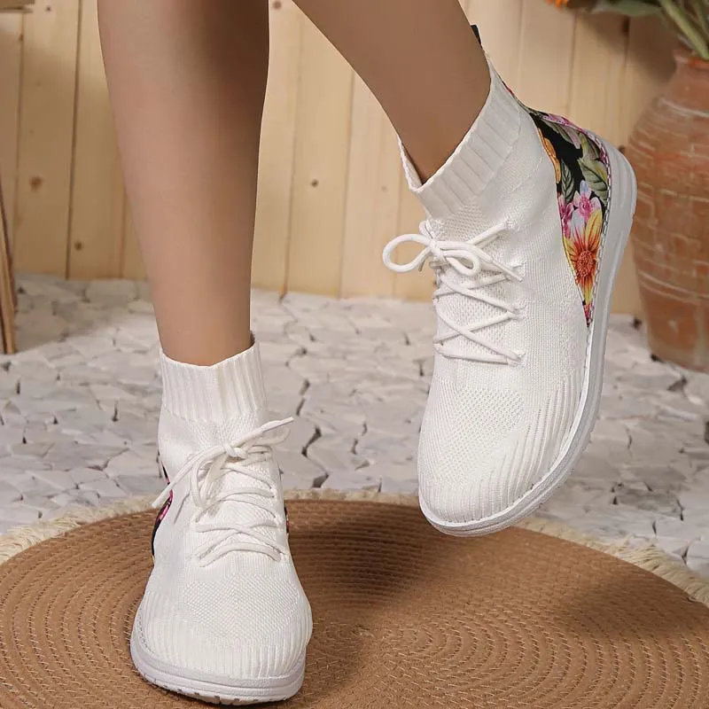 GS Mesh High | Comfortabele half hoge sneakers met bloemendetail op de hak voor dames