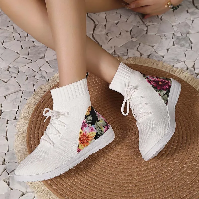 GS Mesh High | Comfortabele half hoge sneakers met bloemendetail op de hak voor dames