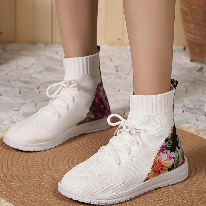 GS Mesh High | Comfortabele half hoge sneakers met bloemendetail op de hak voor dames