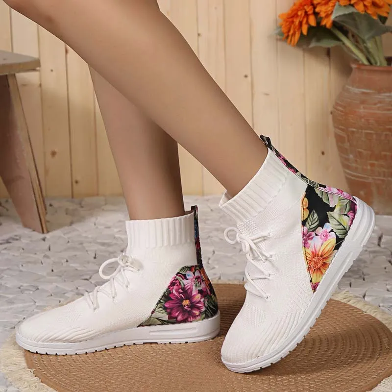 GS Mesh High | Comfortabele half hoge sneakers met bloemendetail op de hak voor dames