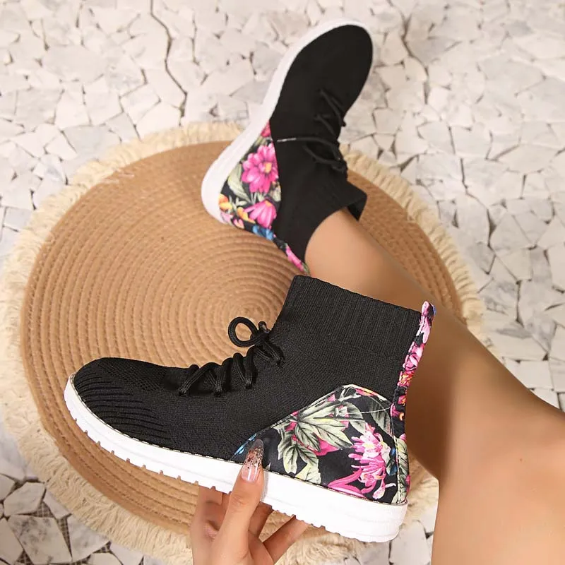GS Mesh High | Comfortabele half hoge sneakers met bloemendetail op de hak voor dames