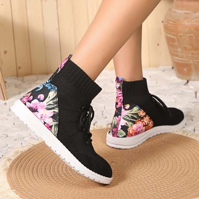 GS Mesh High | Comfortabele half hoge sneakers met bloemendetail op de hak voor dames