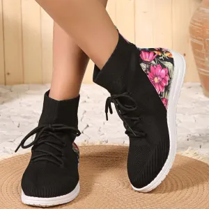 GS Mesh High | Comfortabele half hoge sneakers met bloemendetail op de hak voor dames