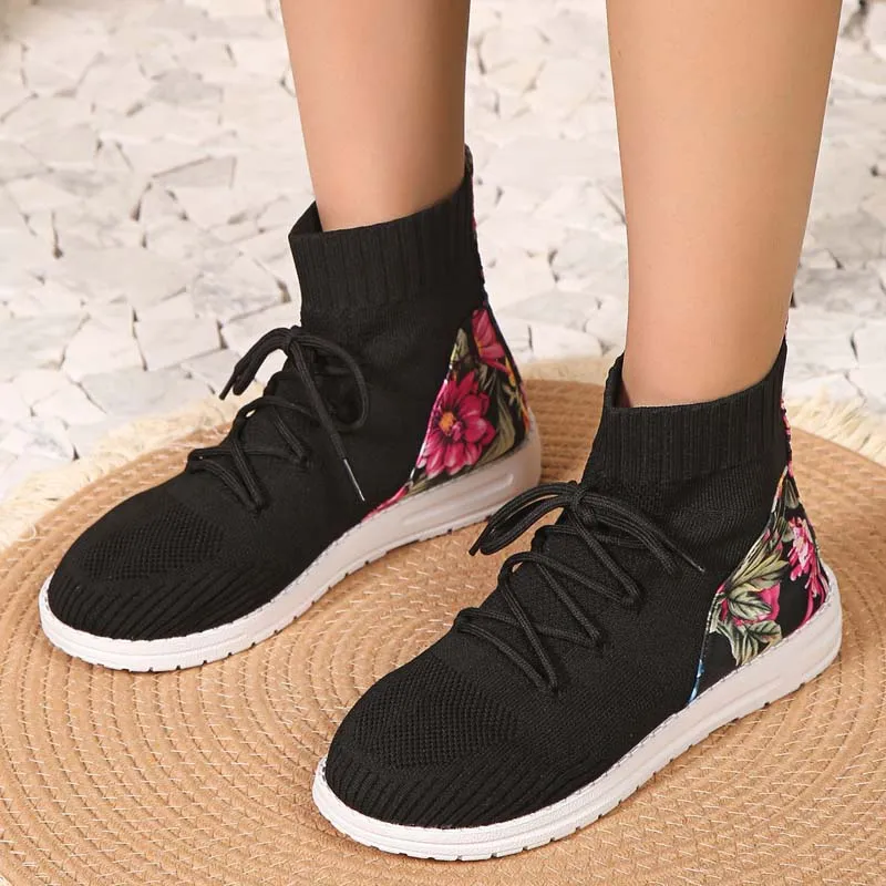 GS Mesh High | Comfortabele half hoge sneakers met bloemendetail op de hak voor dames