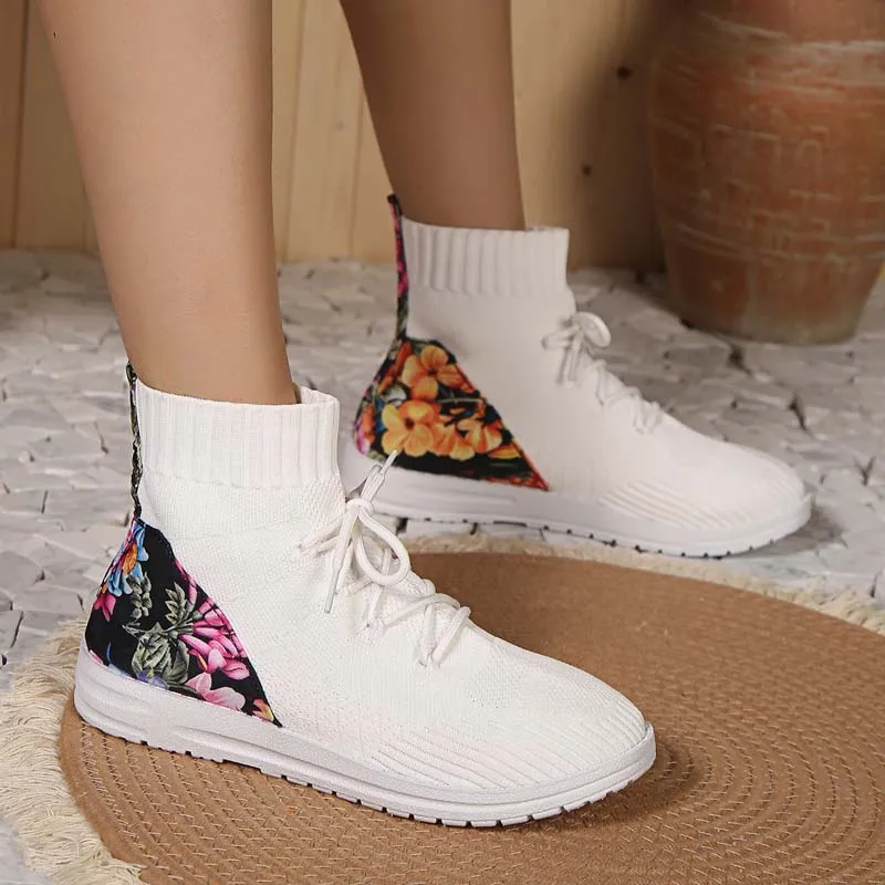 GS Mesh High | Comfortabele half hoge sneakers met bloemendetail op de hak voor dames