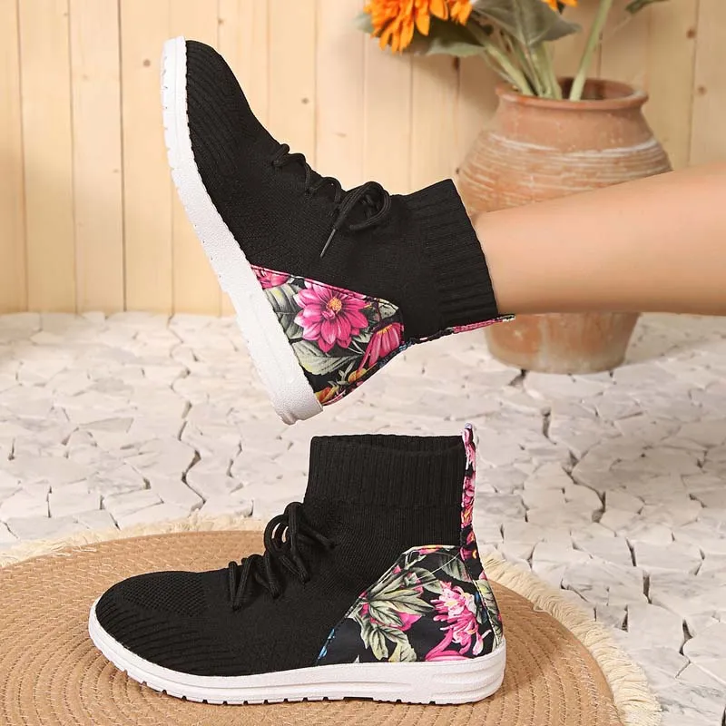 GS Mesh High | Comfortabele half hoge sneakers met bloemendetail op de hak voor dames