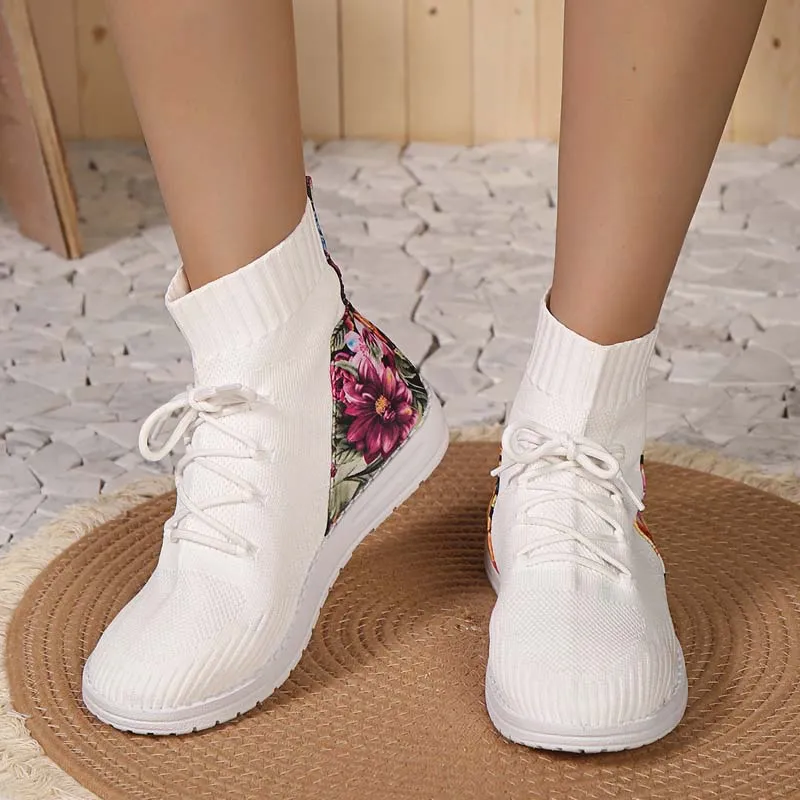 GS Mesh High | Comfortabele half hoge sneakers met bloemendetail op de hak voor dames