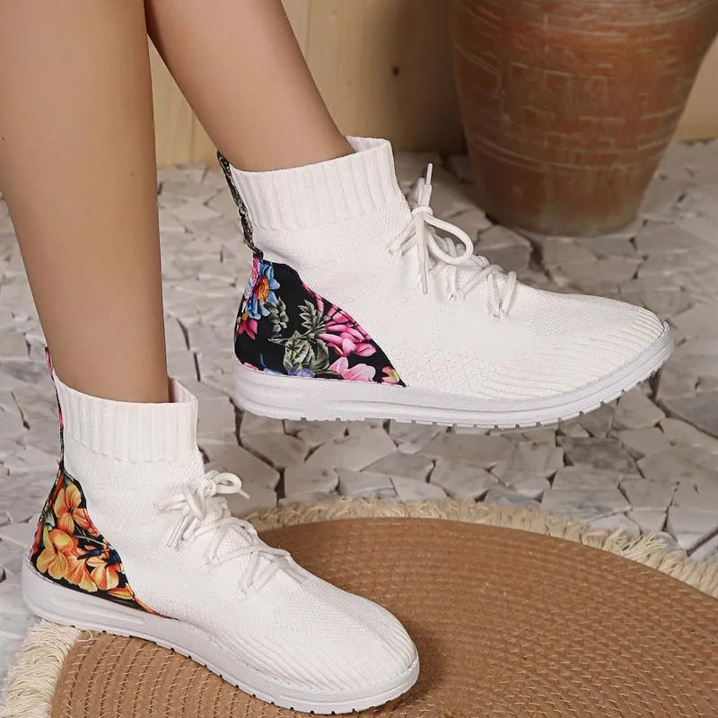 GS Mesh High | Comfortabele half hoge sneakers met bloemendetail op de hak voor dames