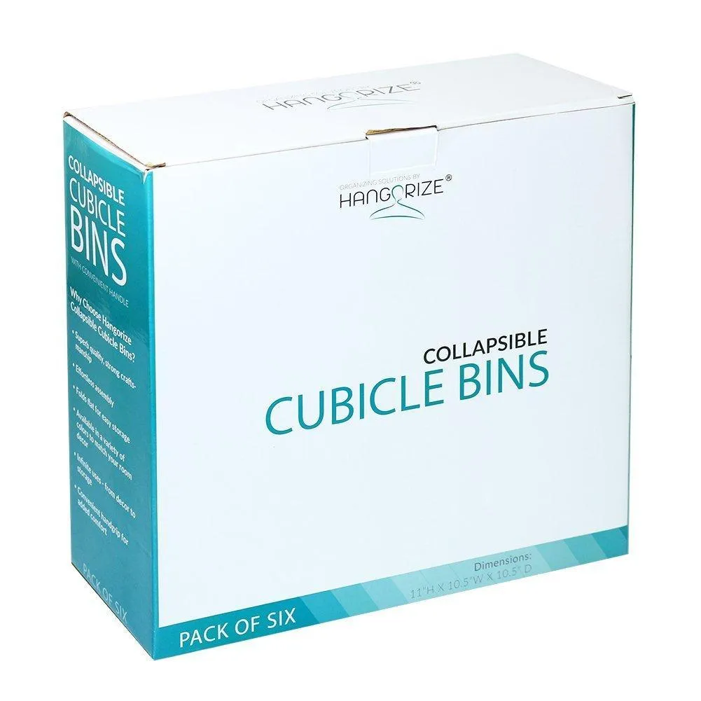 Hangorize Collapsible Fabric Cubicle Storage Bins, Gray, 6 Pack, with Handy Label Window to Make Identifying Contents Easy. Set Includes 6 Foldable Storage Cube Basket Bins
