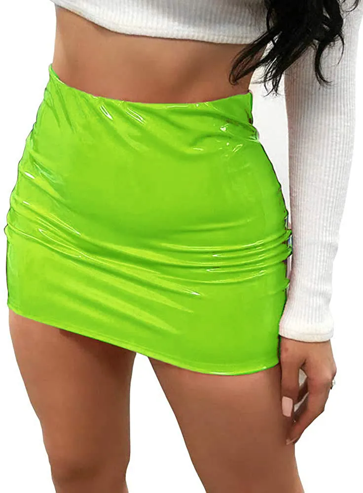 High Waisted Shiny Faux Leather Mini Skirt - Slim Fit & Stretch Waistband
