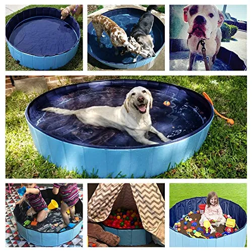 Jasonwell Foldable Dog Pet Bath Pool Collapsible Dog Pet Pool Bathing Tub Kiddie Pool for Dogs Cats and Kids (32inch.D x 8inch.H, Blue)