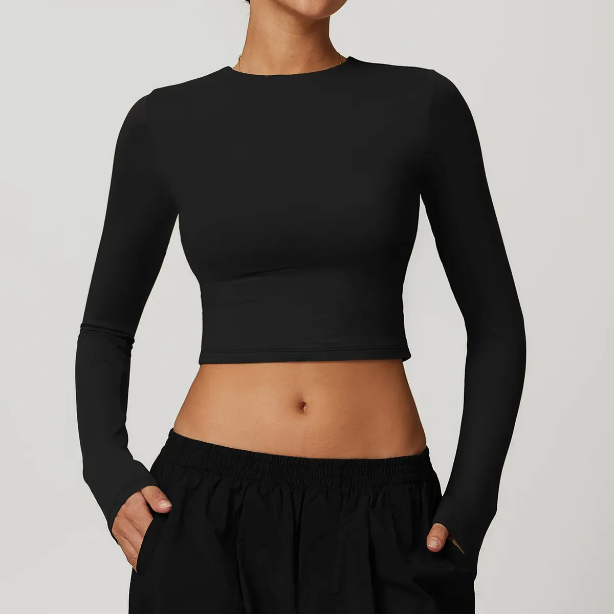 Lani Long Sleeve High Neck Fitted Crop Top