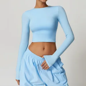 Lani Long Sleeve High Neck Fitted Crop Top