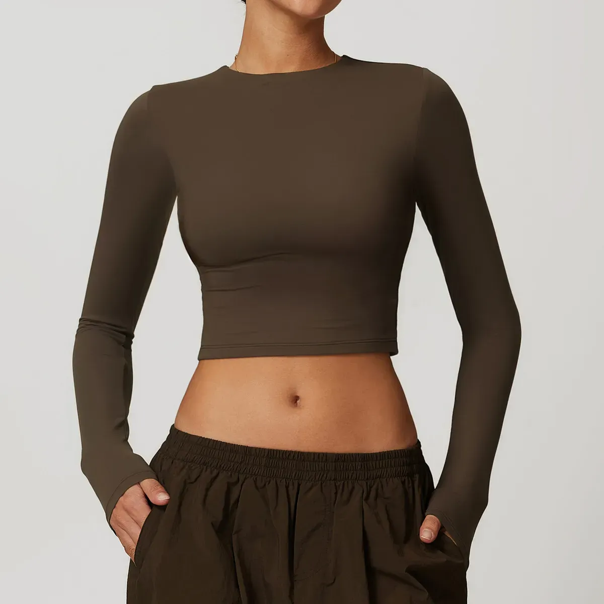Lani Long Sleeve High Neck Fitted Crop Top