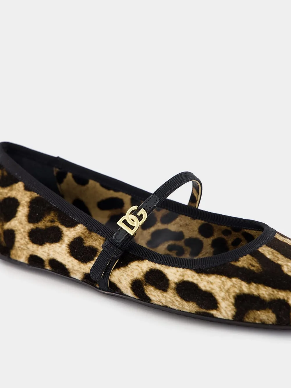 Leopard-Print Velvet Ballet Flats with DG Logo