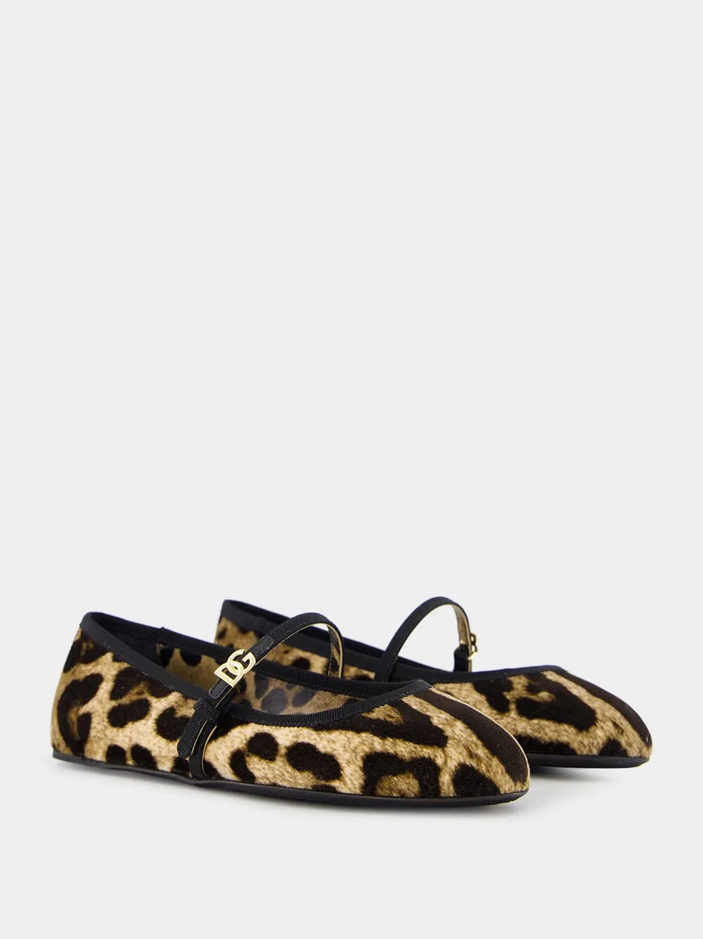 Leopard-Print Velvet Ballet Flats with DG Logo