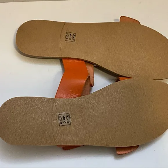 London Rebel Leather Double Buckle Slides in Orange 9
