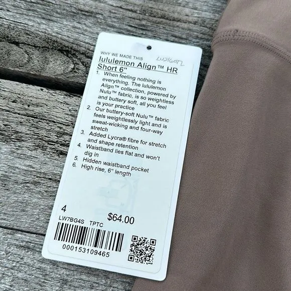 Lululemon Align High-Rise Short 6&quot; TAUPETASTIC size 4 NWT